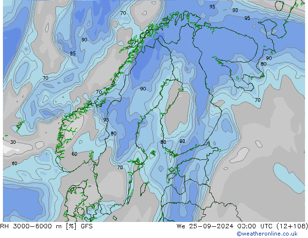 3000-6000 m Nispi Nem GFS Çar 25.09.2024 00 UTC