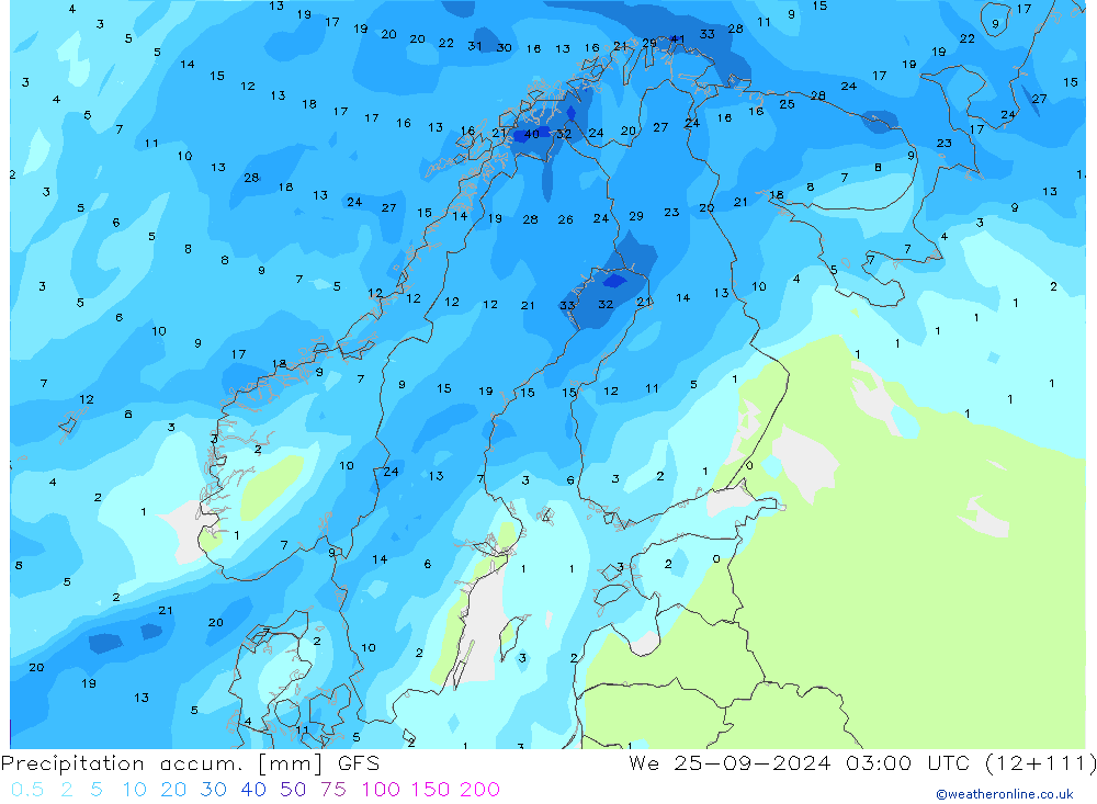 Precipitation accum. GFS We 25.09.2024 03 UTC