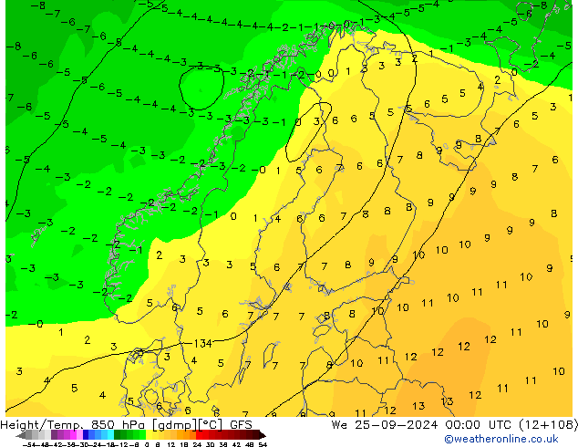 Z500/Yağmur (+YB)/Z850 GFS Çar 25.09.2024 00 UTC