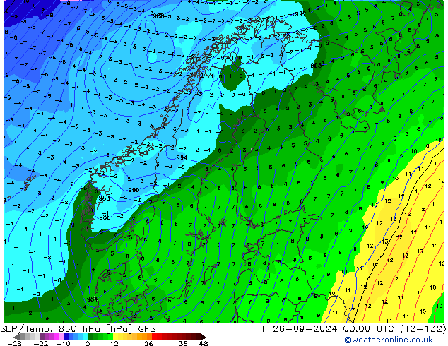 SLP/Temp. 850 hPa GFS septiembre 2024