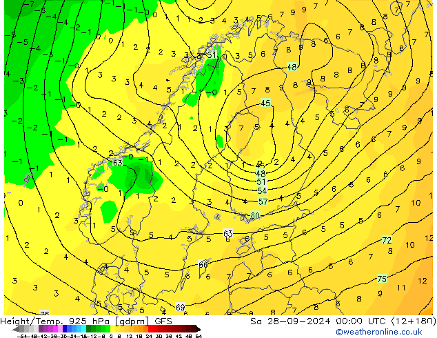 Height/Temp. 925 hPa GFS Sáb 28.09.2024 00 UTC