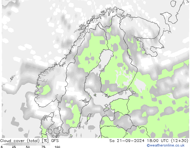 Bewolking (Totaal) GFS za 21.09.2024 18 UTC