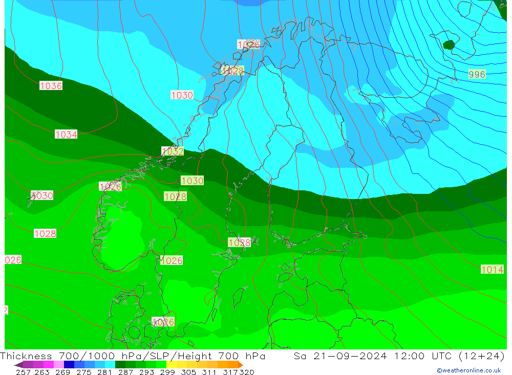 Dikte700-1000 hPa GFS za 21.09.2024 12 UTC