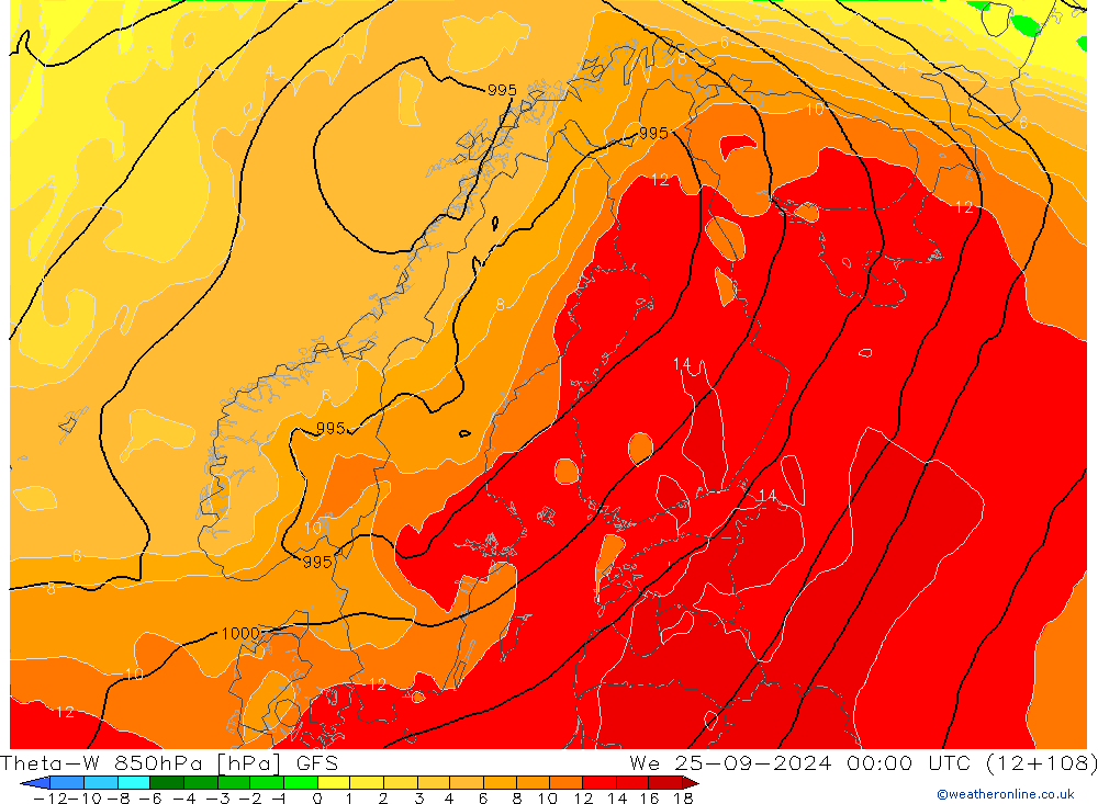 Theta-W 850hPa GFS mer 25.09.2024 00 UTC