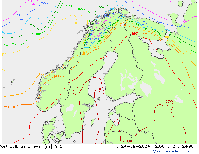 Theta-W Isoterma 0° GFS Ter 24.09.2024 12 UTC