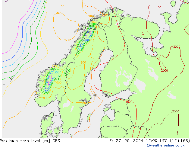 Wet bulb zero level GFS Pá 27.09.2024 12 UTC