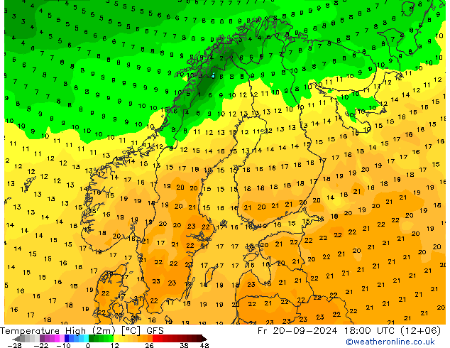 Höchstwerte (2m) GFS Fr 20.09.2024 18 UTC