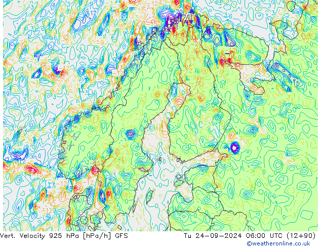 Vert. Velocity 925 hPa GFS Tu 24.09.2024 06 UTC