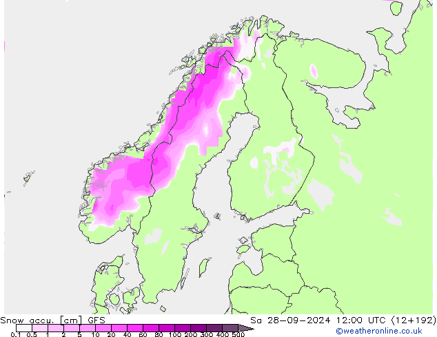 Snow accu. GFS Sa 28.09.2024 12 UTC