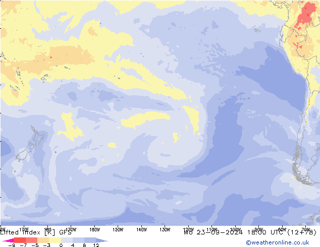 Lifted Index GFS pon. 23.09.2024 18 UTC