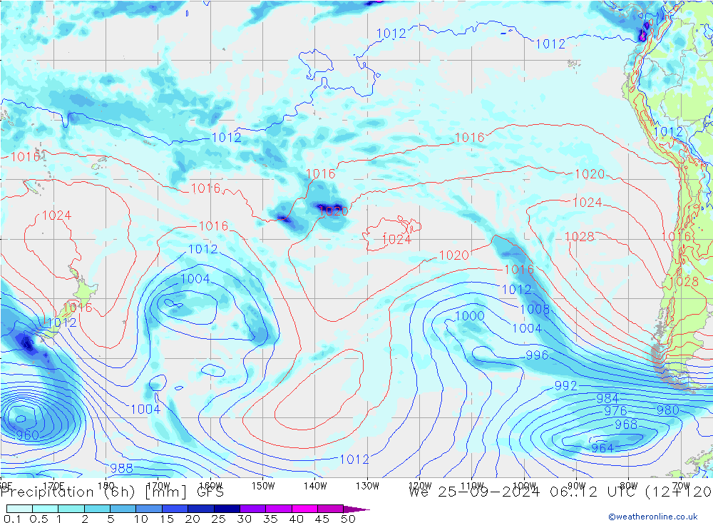 Precipitación (6h) GFS mié 25.09.2024 12 UTC