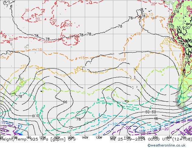 Yükseklik/Sıc. 925 hPa GFS Çar 25.09.2024 00 UTC