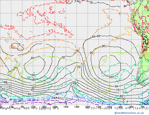 Yükseklik/Sıc. 925 hPa GFS Per 03.10.2024 12 UTC