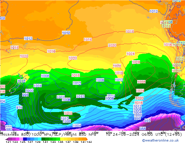 Thck 850-1000 hPa GFS September 2024