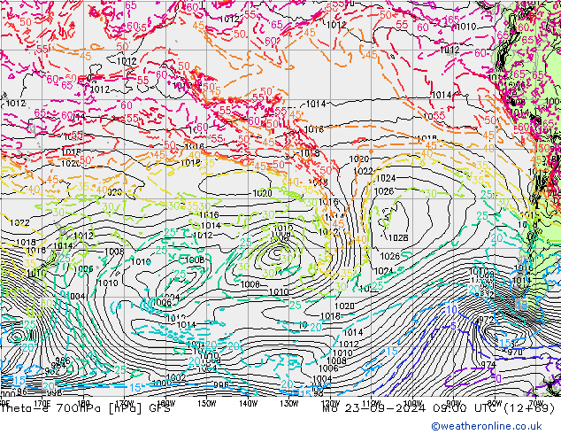 Theta-e 700гПа GFS пн 23.09.2024 09 UTC