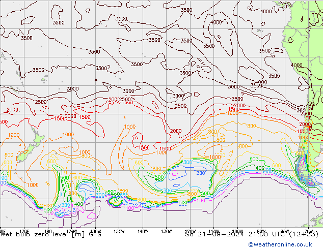 Wet bulb zero level GFS So 21.09.2024 21 UTC