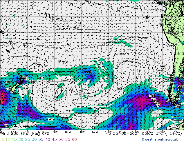 Wind 850 hPa GFS Po 23.09.2024 00 UTC