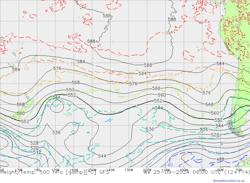 Height/Temp. 500 hPa GFS  25.09.2024 06 UTC