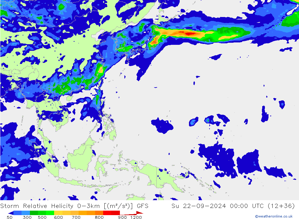 Storm Relative Helicity GFS Paz 22.09.2024 00 UTC