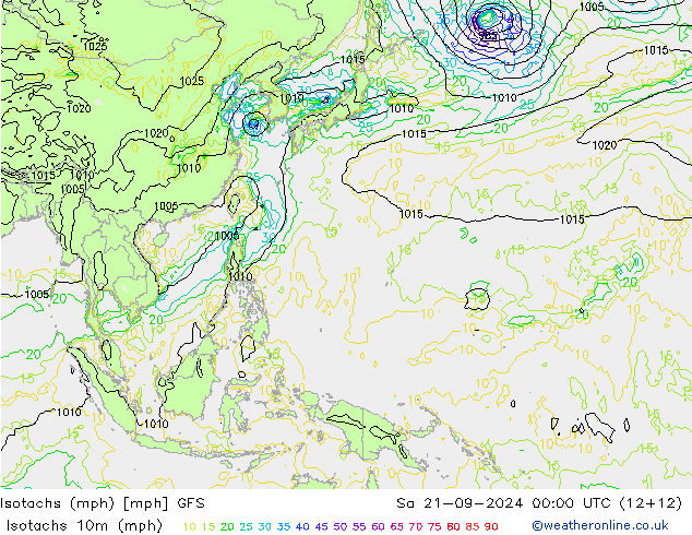 Isotachen (mph) GFS Sa 21.09.2024 00 UTC