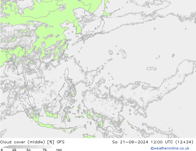 Cloud cover (middle) GFS Sa 21.09.2024 12 UTC