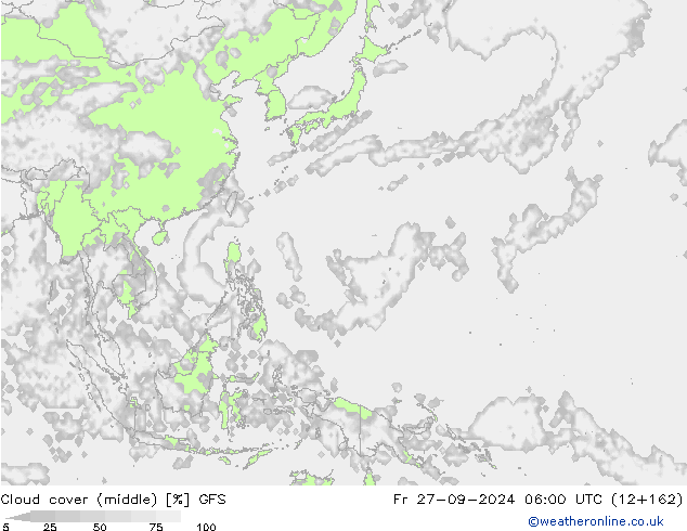 Nuages (moyen) GFS ven 27.09.2024 06 UTC