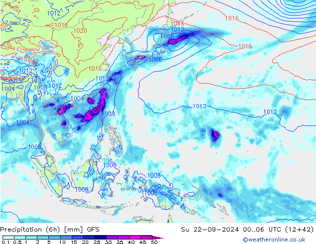 Precipitação (6h) GFS Dom 22.09.2024 06 UTC