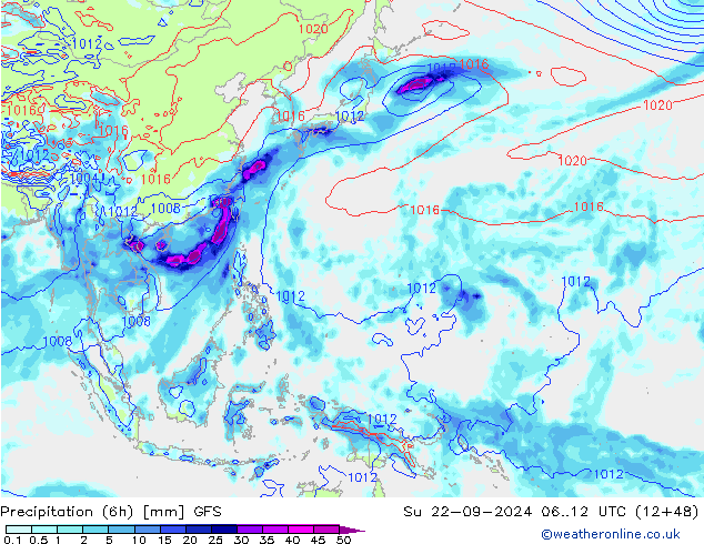 Nied. akkumuliert (6Std) GFS So 22.09.2024 12 UTC