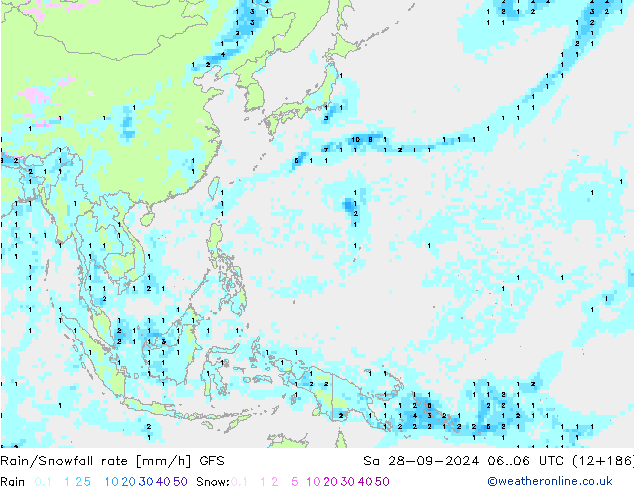 Rain/Snowfall rate GFS Sáb 28.09.2024 06 UTC