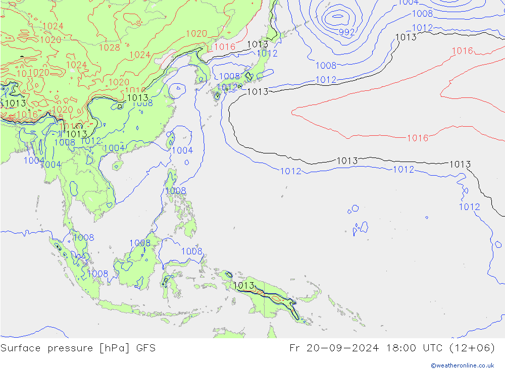 Presión superficial GFS vie 20.09.2024 18 UTC