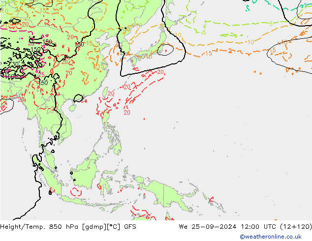 Z500/Rain (+SLP)/Z850 GFS śro. 25.09.2024 12 UTC