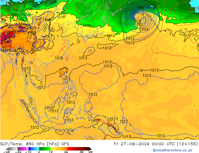 SLP/Temp. 850 hPa GFS  27.09.2024 00 UTC