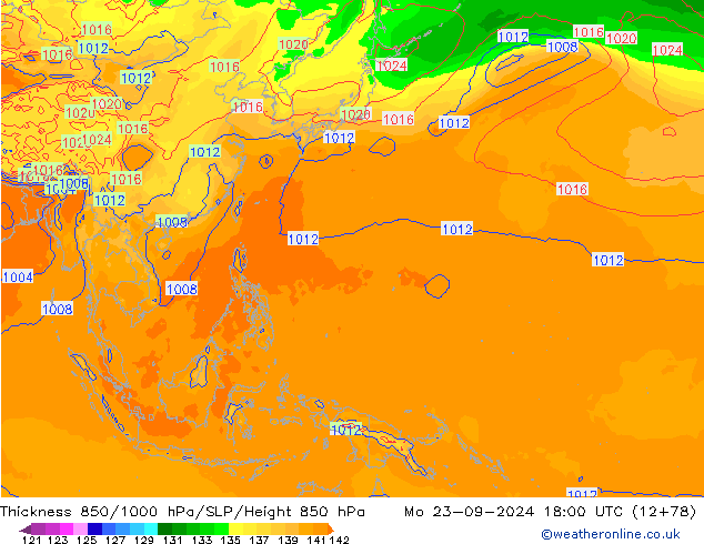 Thck 850-1000 hPa GFS lun 23.09.2024 18 UTC