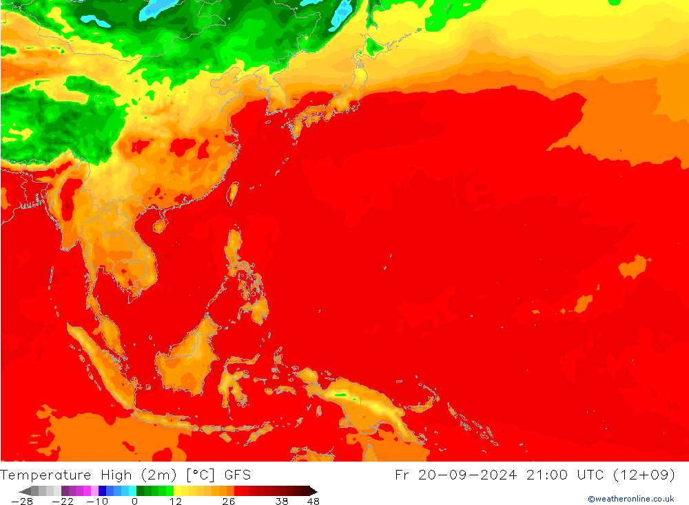 Temperature High (2m) GFS Fr 20.09.2024 21 UTC