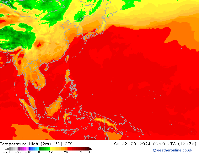 temperatura máx. (2m) GFS Dom 22.09.2024 00 UTC