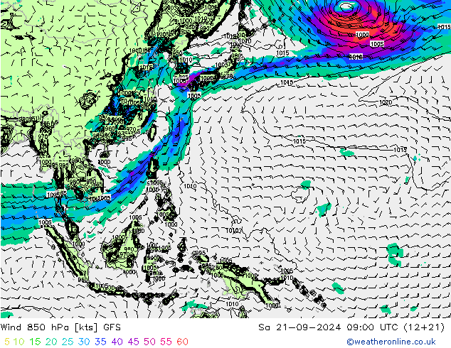 Wind 850 hPa GFS Sa 21.09.2024 09 UTC