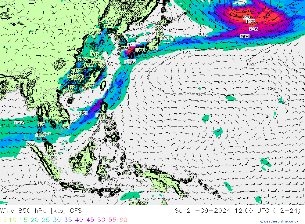 Wind 850 hPa GFS Sa 21.09.2024 12 UTC