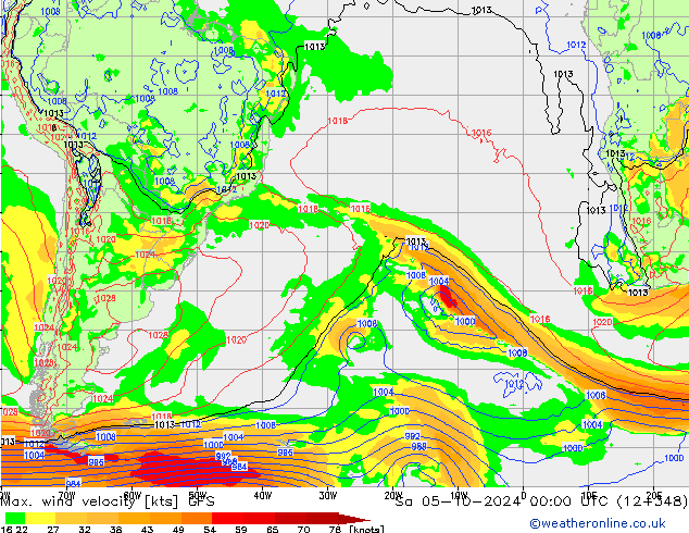 Max. wind velocity GFS Sa 05.10.2024 00 UTC