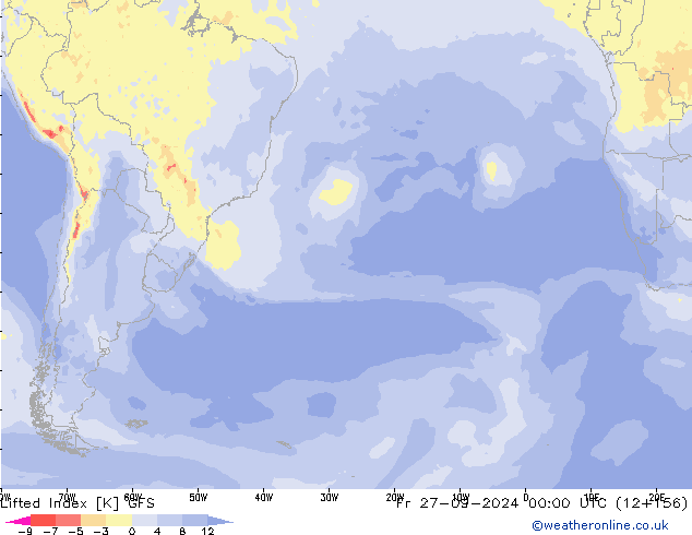 Lifted Index GFS пт 27.09.2024 00 UTC