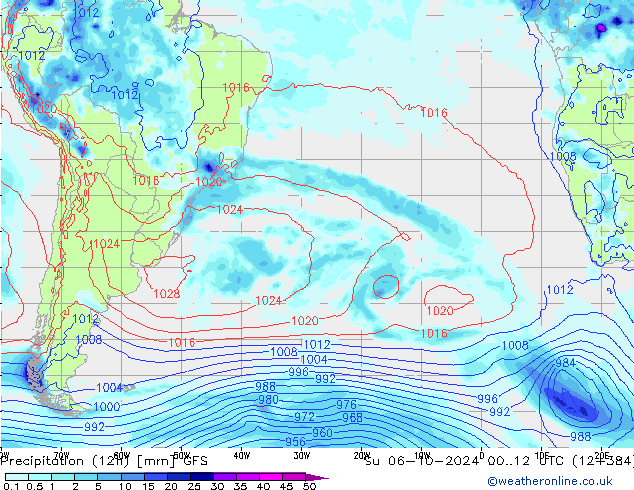 Precipitazione (12h) GFS dom 06.10.2024 12 UTC