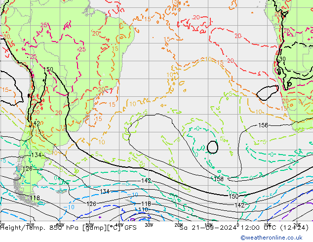 Height/Temp. 850 hPa GFS Sa 21.09.2024 12 UTC