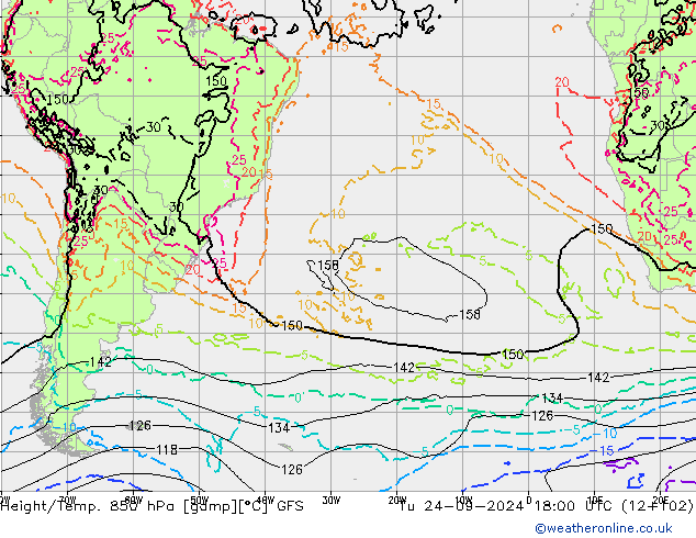 Height/Temp. 850 hPa GFS Út 24.09.2024 18 UTC