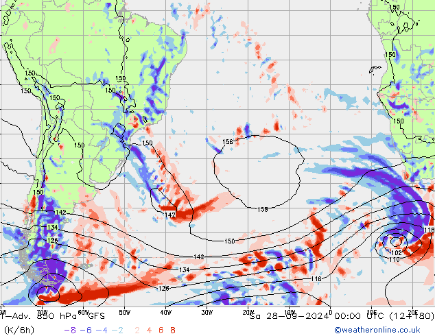 T-Adv. 850 hPa GFS Cts 28.09.2024 00 UTC