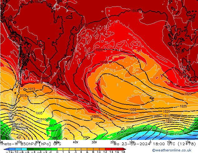 Theta-W 850hPa GFS Mo 23.09.2024 18 UTC