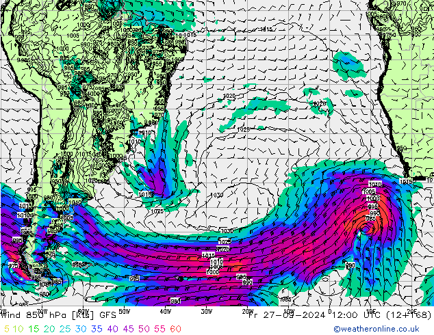 Vento 850 hPa GFS Sex 27.09.2024 12 UTC