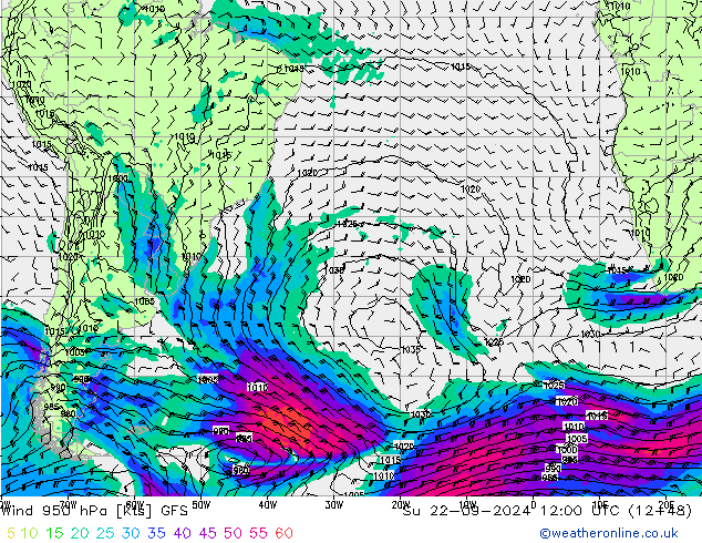 Wind 950 hPa GFS zo 22.09.2024 12 UTC