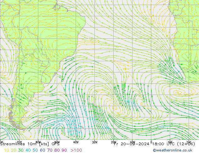 Ligne de courant 10m GFS ven 20.09.2024 18 UTC