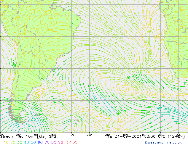 Línea de corriente 10m GFS mar 24.09.2024 00 UTC