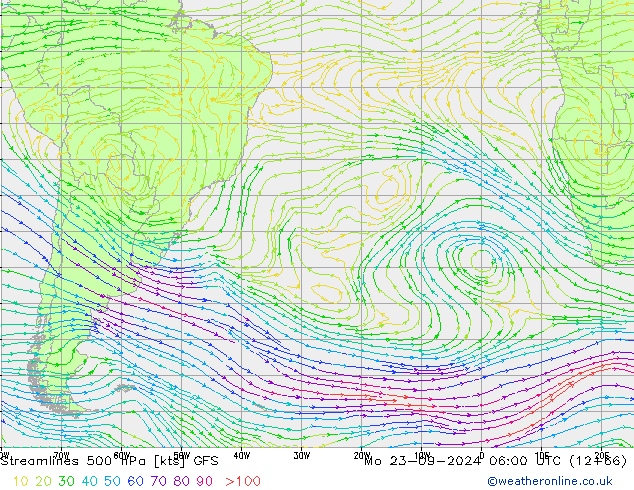 Streamlines 500 hPa GFS Po 23.09.2024 06 UTC