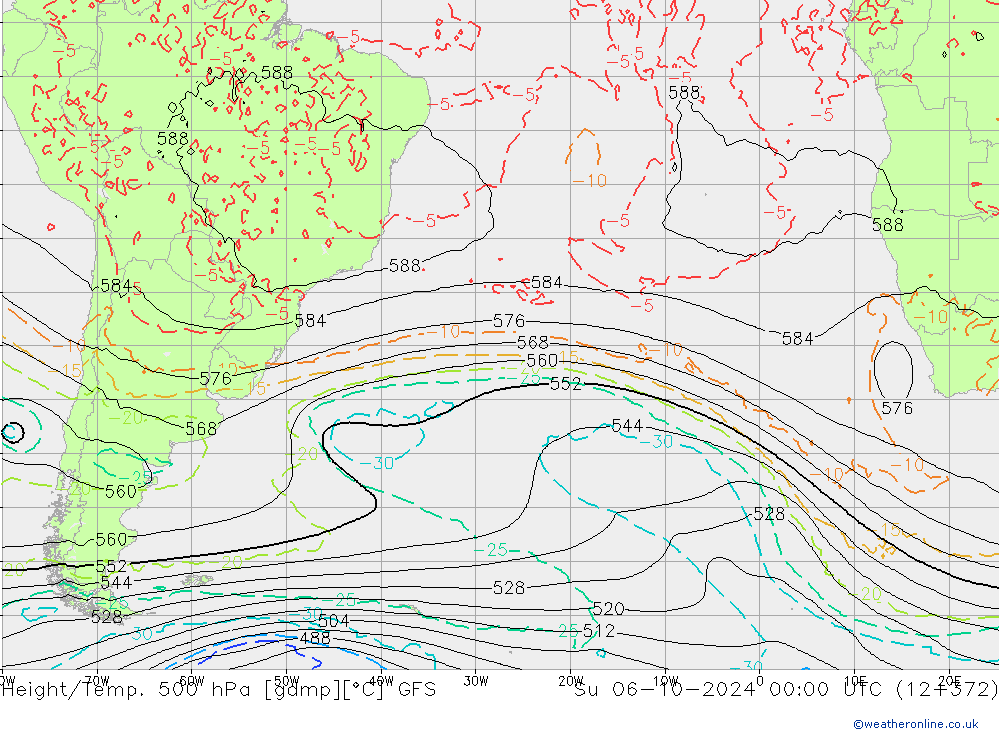 Z500/Rain (+SLP)/Z850 GFS Su 06.10.2024 00 UTC